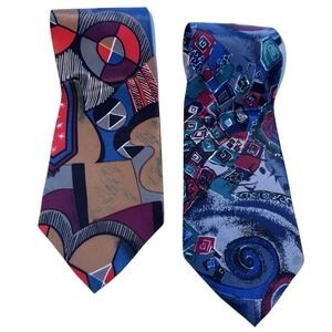 Oscar de la Renta Studio Ties Mens OS Multi Abstract Geometric Silk Lot of 2